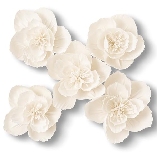 MEJOY 5 Pcs 3D Paper Flower Decoration for Party, Wedding Decoration, Background Wall, Nursery Room Decoration, Bridal Shower, Baby Shower