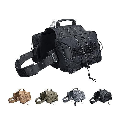 EXCELLENT ELITE SPANKER Service Jagd Hund Rucksack Rucksack Hundegeschirr Satteltasche Hunderucksack Einstellbar Molle Hund Rucksack für Mittelgroße Large Hunde(Schwarz)