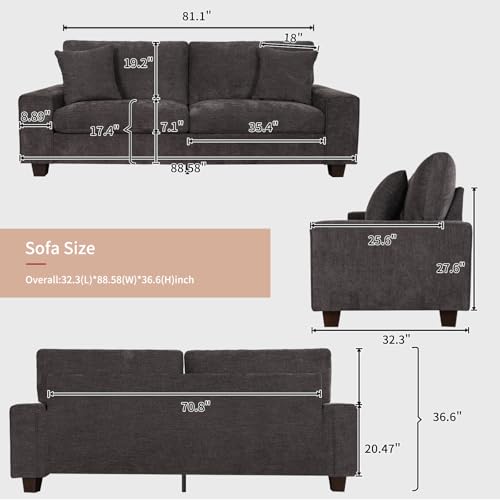 Image of DOPEDIO Modern Loveseat Sofa for Living Room,Chenille Recliner, Removable Cover, Pocket Spring Cushions, Solid Wood Frame, Easy Assembly for Small Spaces (88.58inch,Dark Grey)