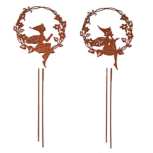 UNUS Garden Roststecker Elfe Blumenkranz, Gartendeko Rostoptik,...