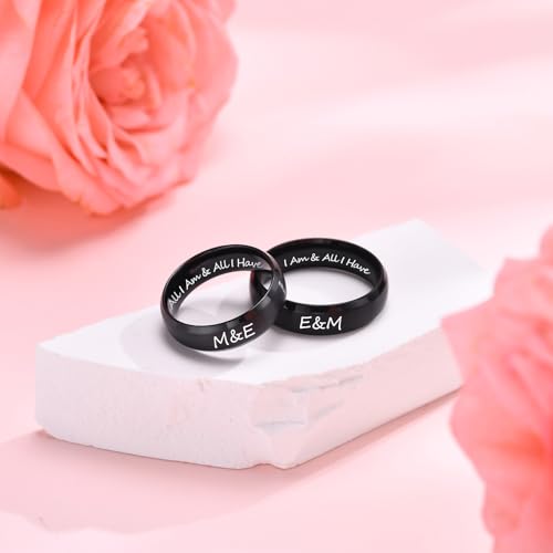 Couples Wedding Rings Set for Him and Her - Black|Silver|Gold|Blue Engraved Bands for Men Women, Stainless Steel Personalized Couples Matching Rings on Engagement Birthday Anniversary Valentine\'s Day - Thumbnail 3