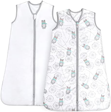 TILLYOU Sleep Sack - Cotton Wearable Blanket Baby 2-Pack Set, Fits Babies Age 0-6 Months, Bear & Dandelion