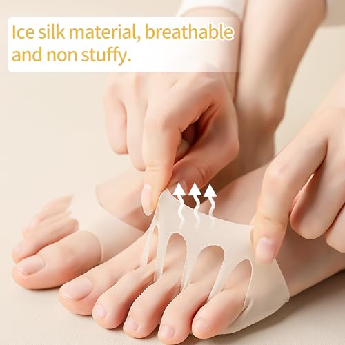 Image of SooGree Honeycomb Fabric Forefoot Pads, Invisible Metatarsal Socks Pads,Reusable Forefoot Pads Ball of Foot Cushions for Relieving Foot Fatigue (4 Pairs Beige+1 Pairs Black)
