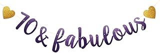 70 & Fabulous Banner, Purple Glitter Paper Banner Sign Garlands,70th Birthday / Anniversary Party Decorations Supplies,Letters Purple,SUNbetterland