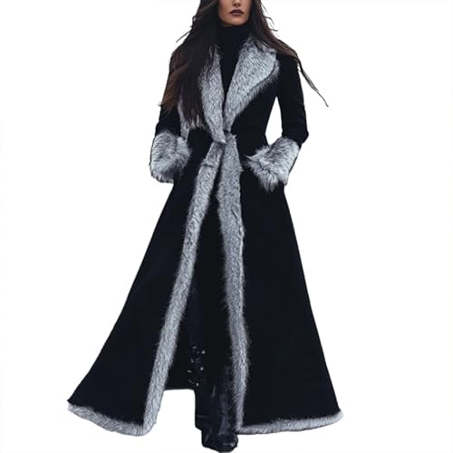 ZWRXW Women Faux Leather Trench Coat Suede Fleece Fur Long Jacket...