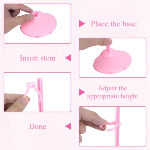 Image of Doll Stands, Doll Stands Display Holder with Adjustable Waist Clip, Pink Support Stand for 11 to 13 Inch Dolls Action Figure Stand Dolls Accessories (10pc)