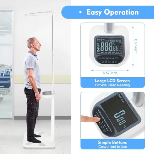 Bilancia Professionale, analizzatore di Grasso corporeo con capacità di 440 libbre, Bilancia Digitale Intelligente da Bagno con Display LCD per la misurazione di Peso/Altezza/BMI