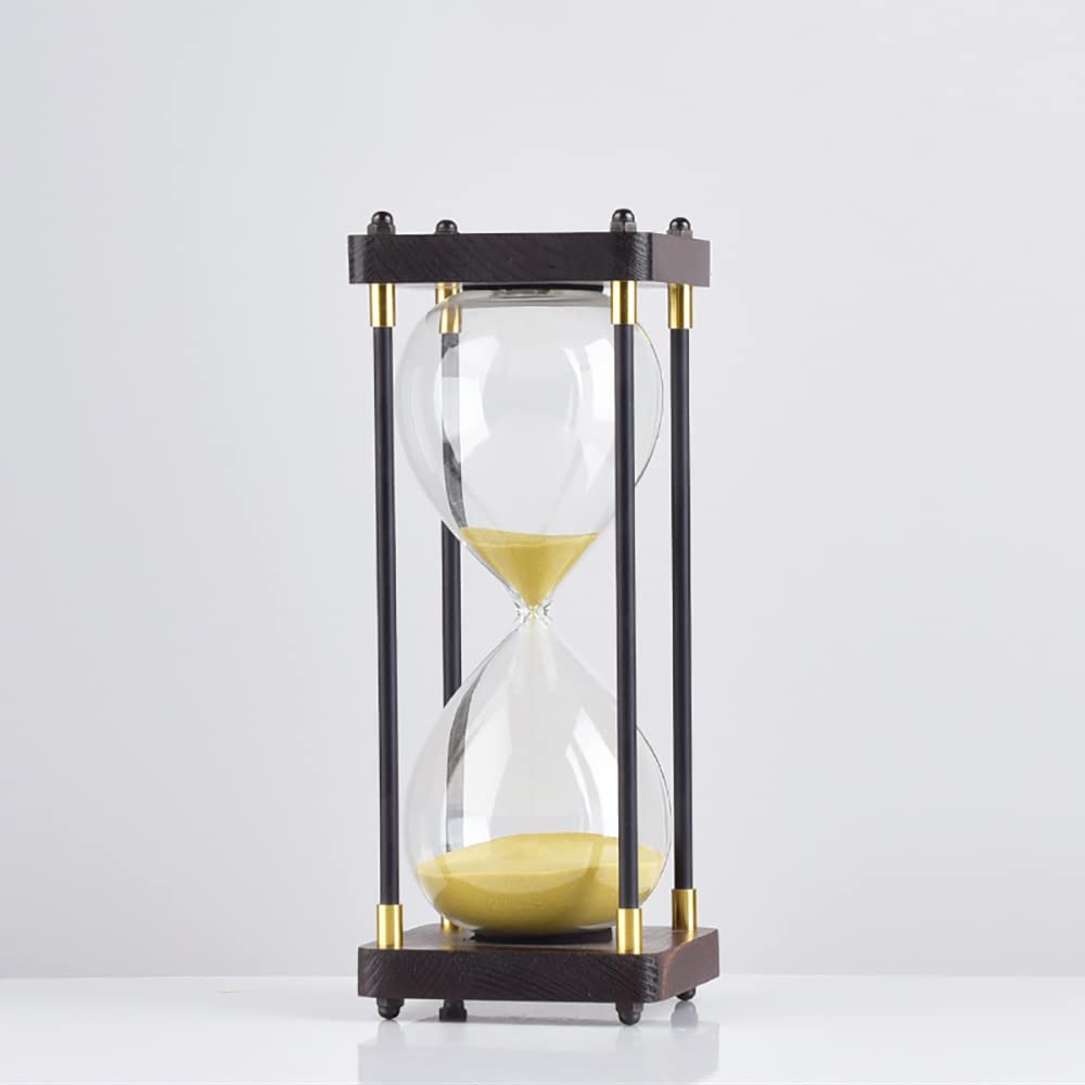 Inder 30 Minutes Hourglass Sand Timers,Large Sand Timer, Decorative Quiet Time Clock for Men/Women, Vintage Wooden Hour Glass Timer,Modern Home Kitchen Office Decoration (Yellow)
