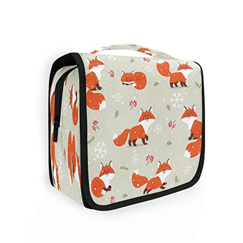 Trousse de toilette à suspendre en forme de renard, flocon de neige, sac de toilette de voyage, sac de toilette portable pour femme et fille, multicolore, 23x10x47cm Cover