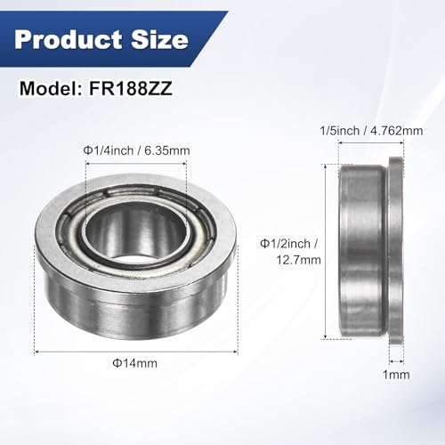 Rodamiento FR188ZZ 1/4x1/2x1/5 para reparar impresoras 3D y ejes de carretillas 3