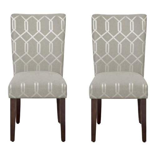 Homepop K6805-F2061 Parsons Classic Upholstered Accent Dining Chair, Set Of 2, 23.5"D X 19"W X 38"H, Pewter Grey And Lattice Cream cover