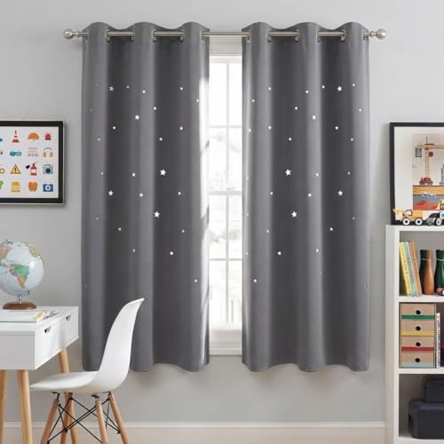 NICETOWN Blackout Star Curtains for Kids - Hollow Out Star Shaped Room Darkening Window Drapes for Space Themed/Nursery/Boys Adult Room Decor (2 Panel