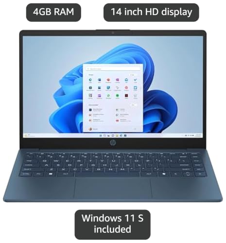 Image of HP Stream 14 inch HD BrightView Laptop, Intel Celeron N150 Processor, 4GB RAM, 128GB Storage, Intel HD Graphics, 720p Webcam, Blue, Win 11 S (Renewed)