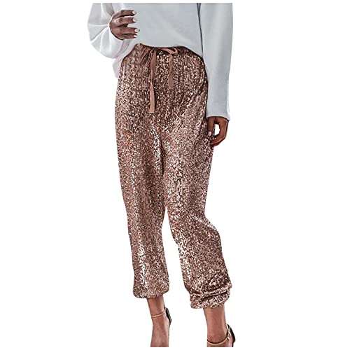 Minenany Pailettenhose für Damen Glitzer Pailletten Funkelnde Hose Glitzer...