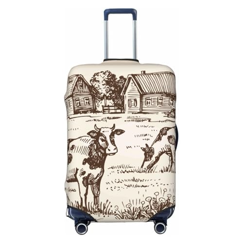 Cows On The Farm Print Luggage Cover For Suitcase,Washable Elastic Travel Suitcase Protector With Zipper Closure And Bottom Buckle – Fits 18-32