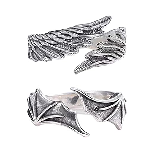 Oshhni Retro Angel Demon Wing Anillos para Parejas Anillos Abiertos para Mujeres Regalos para Adolescentes Amor Amistad | Ya disponible en tu tienda friki favorita! En mundofriki.es!