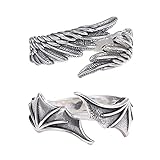 Oshhni Retro Angel Demon Wing Anillos para Parejas Anillos Abiertos para Mujeres Regalos para Adolescentes Amor Amistad