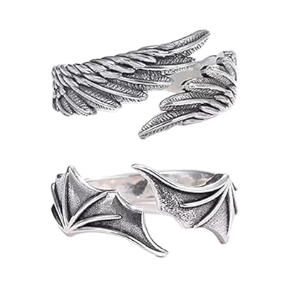 Oshhni Retro Angel Demon Wing Anillos para Parejas Anillos Abiertos para Mujeres Regalos para Adolescentes Amor Amistad | Ya disponible en tu tienda friki favorita! En mundofriki.es!