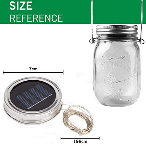 Epyz 20 LEDs Hanging Solar Light Outdoor Solar Mason Jar Lid Fairy String Lights for Patio, Garden, Yard and Lawn (Pack of 2, Warm Yellow Light)(Glass)