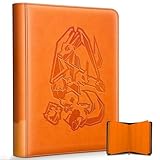 Douper Carpeta de tarjetas para tarjetas de Pokémon, 9 bolsillos, 540 tarjetas, colección de juegos de cartas intercambiables, carpeta de libros con fundas de carga lateral (naranja)