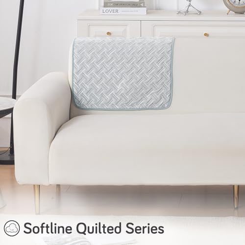 Image of HOKIPO Premium Velvety Quilted Sofa Backrest Cover - Anti-Slip, Washable, 'Softline Quilted Series' | Ice Grey (AR-6322-LGRY)