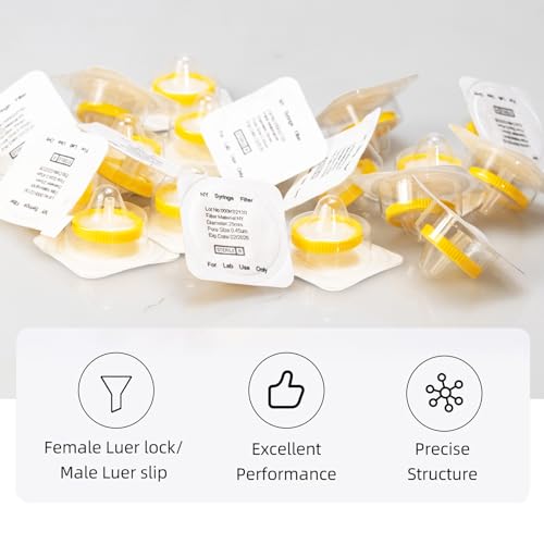 Image of Sterile Syringe Filter Nylon Hydrophilic Filtration 0.45 um Pore Size, 25 mm Membrane Diameter, 20 Pack, Sterile Packed Individually for HPLC Sample Preparation