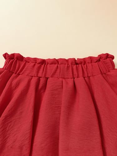 Image of Girls Skirts Cute Paperbag Bow Elastic High Waisted Bubble Ruffle Hem Puffy Mini Skirt