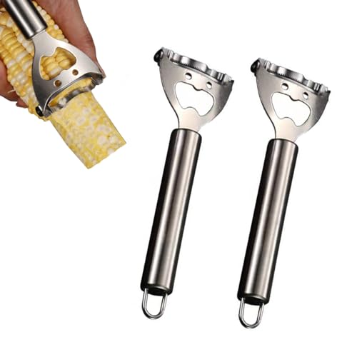 Yurika トウモロコシカッターコーン粒取り器 トウモロコシ 皮むき器 2個セットステンレス製 脱穀機 キレイに?け キッチン用品 調理道具 便利小物 家庭用 使用簡単 清潔便利 多用途-スマイルタイプ-2個