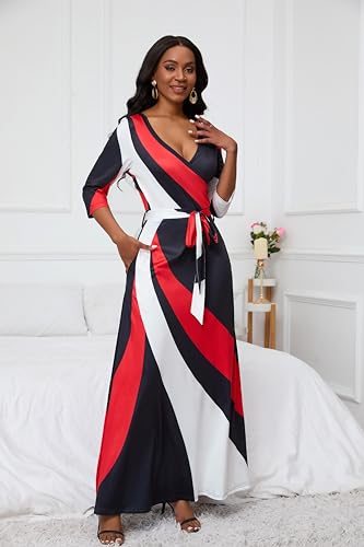 FANDEE Plus Size Maxi Dress for Women Casual Summer Sundress V-Neck 3/4 Sleeve3