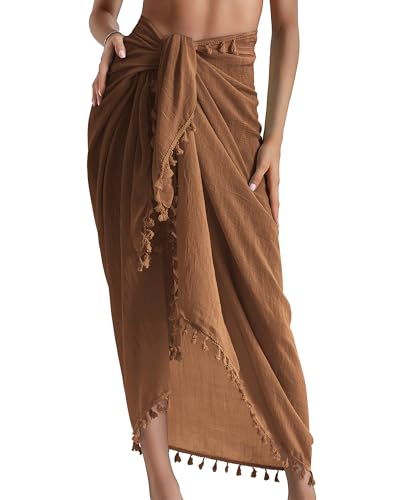Eicolorte Beach Sarong Pareo Womens Semi-Sheer Swimwear Cover Ups Short Skirt With Tassels cover