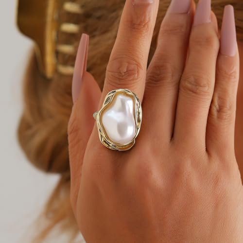 Baroque Pearl Ring for Women - Adjustable Irregularity Statement Ring - Vintage White Big Faux Pearl Finger Ring - Fashion Wedding Jewelry4