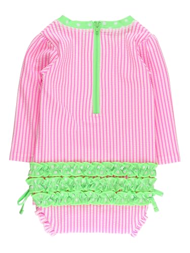 Image of RuffleButts Baby-Girls Seersucker Long Sleeve Rash Guard - One Piece Swimsuit UPF 50+ Toddler