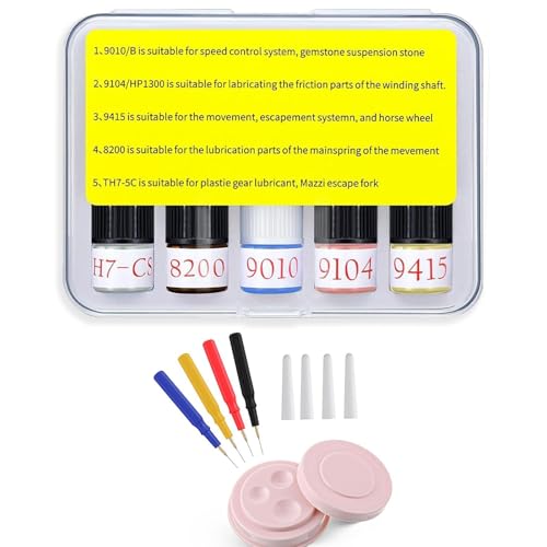 Watch Oil Kit Includes 5 PCS Watch Oil and A Watch Oiler Watch Repair Tools & Kits Watchmaker Tools for All Watch or Clock Movements