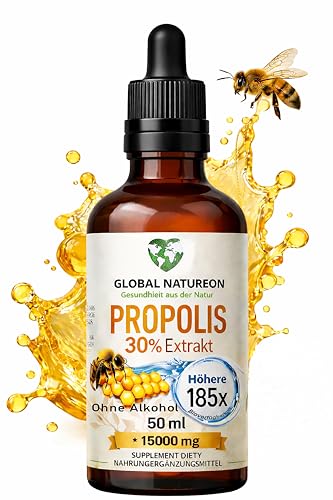 Propolis-in-Wasser-Lösung Extrakt 30% ohne Alkohol, Große Flasche 50 ml, Tinktur für Kinder & Tiere geeignet, Polyphenolen, Flavonoiden und Bioflavonoiden, 100% natürlich, alkoholfrei
