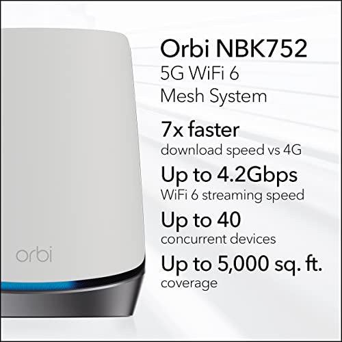Image of NETGEAR Orbi 5G Tri-Band WiFi 6 Mesh System (NBK752) - Router with 1 Satellite Extender | Coverage up to 5,000 sq. ft, 40 Devices | AX4200 (Up to 4.2Gbps)