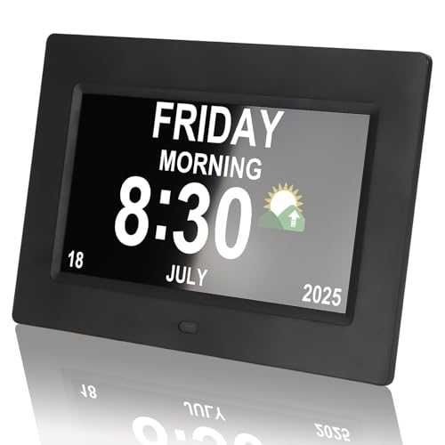 Vruelia Digital Dementia Clocks for Seniors 7 Inch Black