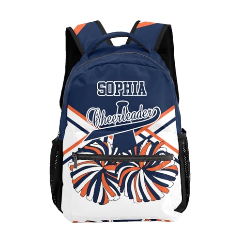 SunFancyCustom Custom Cheer Cheerleader Navy Blue Orange Personalized Causual Shoulder Bag Sports Leisure Camping Backpack for Women Men