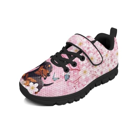 Boy Shoes Athletic Running Fashion Sneakers Walking Breathable Kids Girls Fitness Cross-Training Tennis Lightweight Shoes(Little Kid/Big Kid) Cute Dog Cherry Pattern（Black Sole）