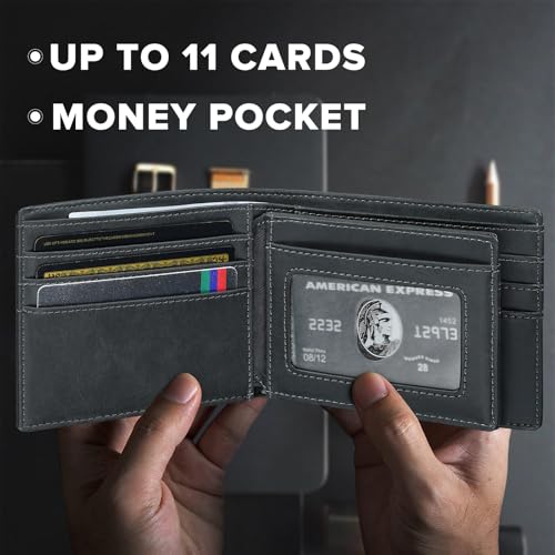 Image of furid Leather Card Wallet For Men Slim: Bifold Rfid Minimalist Front Pocket Wallet - Gift For Men Husband at Anniversay Brithday