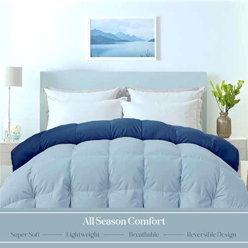 Image of ROYALE LINENS Reversible Comforter - Full Size Duvet Insert - All Season Soft Quilted Comforters with 8 Corner Tabs - Down Alternative Bedding Comforter - Duvet Insert (Navy /Lake Blue, Full 82 inchx86 inch)