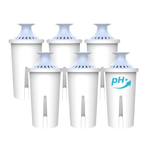 AQUA CREST Alkaline Water Filter Suitable for Brita Jugs and Dispensers, Everyday Life, UltraMax, Metro+, XL and More 2 Months, Pack of 6, Mineralised Alkaline Water, Increases Water pH