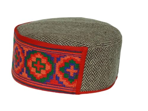 Image of Vastraa Fusion Himachali Topi for Men | Nepali Headwear | Traditional Kullu Cap | Pahadi Topi | Kashmiri Hat | Wool Handcrafted Ethnic Wear