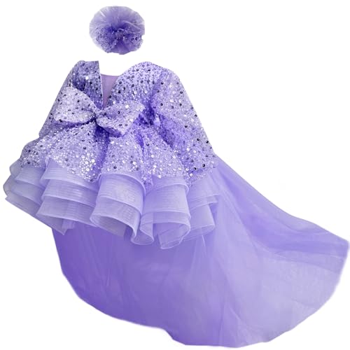 KLFFLGID Flower Girl Sequin Trailing Bow Fluffy Pageant Party Wedding Flower Girl Dress-Toddler Formal Dresses