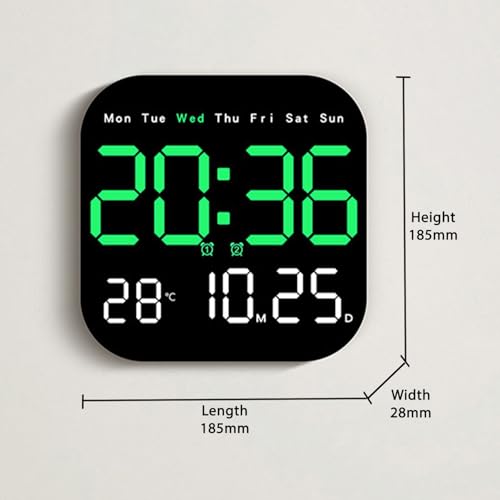 Image of Amazon Basics LED Digital Clock with Remote, 12 /24 Hr Format,Black Color, ABS, Dual Alarm, Auto Dimming Display, Temperature Display, USB Powered with 2M Cable, Wall /Table Use (Size: 185 x 28 x 185 mm)