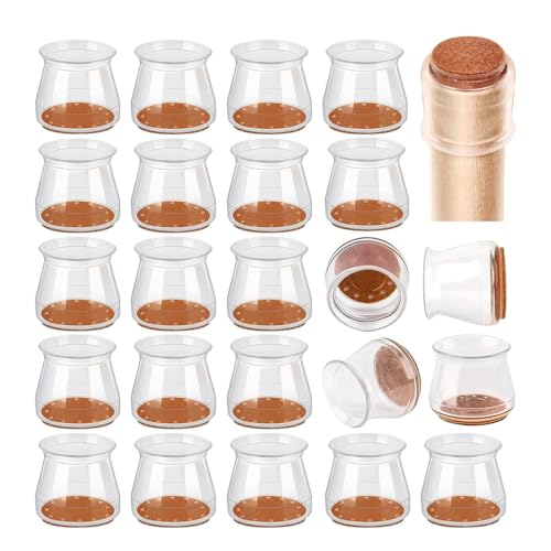 YANGWEN 24 Pezzi Tappi per Sedie Silicone, Gommini per Sedie Rotondi con Feltro, Proteggi Gambe per Mobili 18-25mm, Trasparente Protector Pad per Antiscivolo Tappetini AntiGraffio per Pavimenti