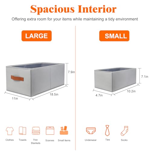 ThreeHome-5-Pack-Oxford-Fabric-Storage-Bins-Sturdy-Organizer-Baskets-Large-Closets-Organizers-Storage-with-Special-Small-Underwear-Organizer-Foldable-Gray-Clothes-Storage-Box-with-PU-Handles