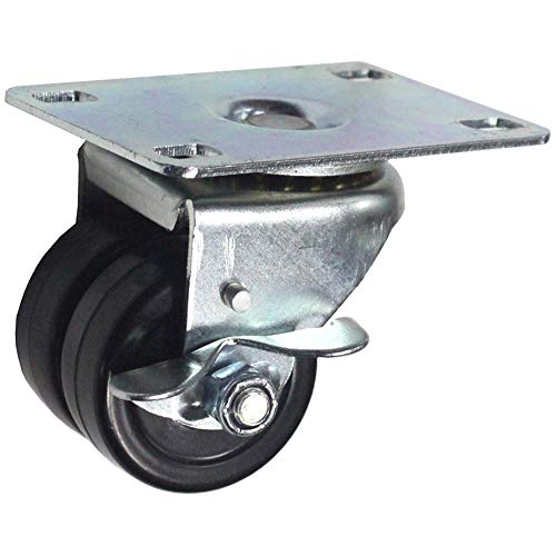 2″ Swivel Low-Profile Caster with Twin Hard Rubber Wheels and Brake, Top Plate 2.75 x 3.75, Load Capacity 200 lbs. per Caster
