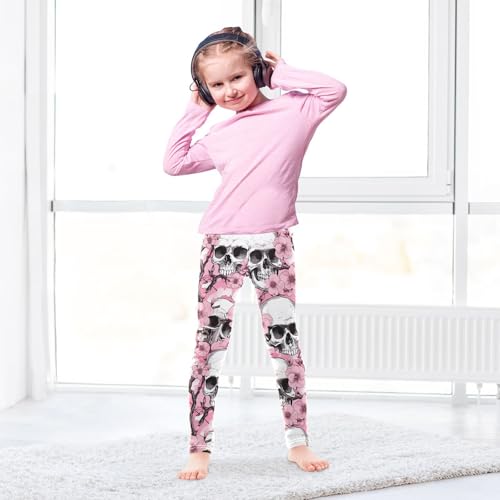 Kids High Waist Sugar Skull Pink Cherry Leggings for Toddler Girls 4T 202b30024