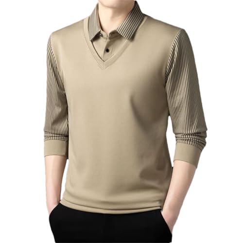 Men's Four Seasons Solid Color Lapel Business Casual Stretch Top Long Sleeve T-Shirt