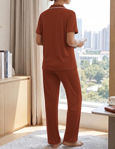Image of ZMJ Womens Pajamas Sets 2 Piece Button Up Pj Sets Short Sleeve with Long Pant